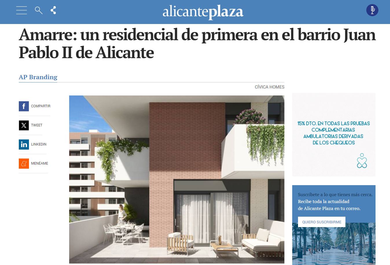 Reportaje sobre Amarre en Alicante Plaza: un residencial de primera en el barrio de Juan Pablo II